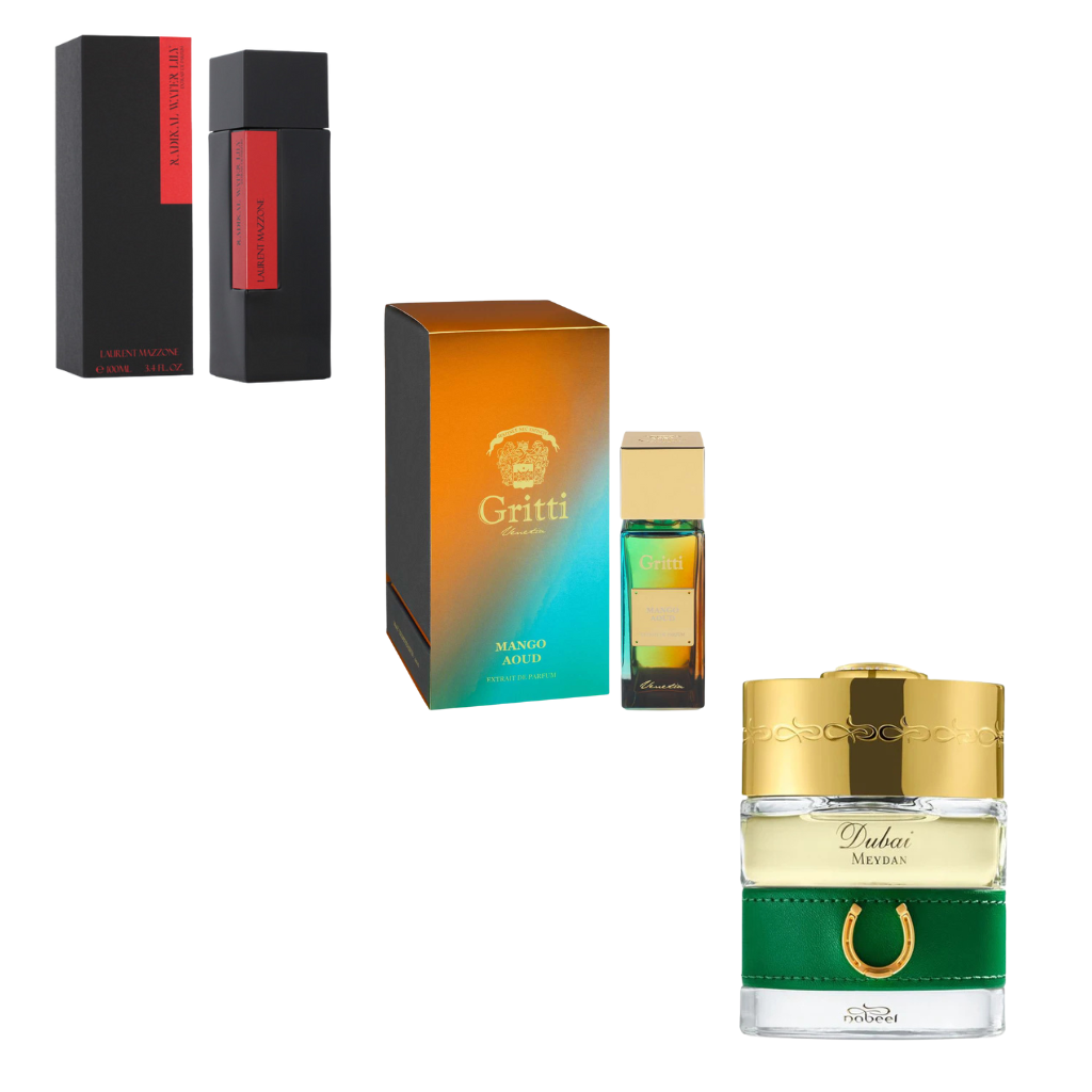 The Spirit of Dubai Meydan 50ml + Gritti Mango Aoud 100ml + gratis Laurent Mazzone Radikal Water Lily 100ml
